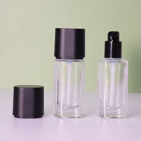 Flacon pompe en verre transparent de 30 ml, base épaisse, emballage cosmétique pour sérum, noir mat, logo personnalisé