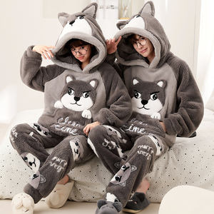 Pigiama Invernale per Coppie, Maniche Lunghe e <span class=keywords><strong>Pantaloni</strong></span>, Felpato e Imbottito, Caldo e Morbido, con Cappuccio, Design Cartoon Carino per Uomo e <span class=keywords><strong>Donna</strong></span> - Product Image 3