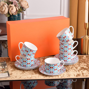 ถ้วยกาแฟเซรามิกและจานรองแบบจีน12ชิ้นของตกแต่งบ้าน - Product Image 1