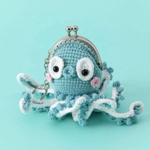 Creative Woven Simple Durable Gift Keychain Bag 5cm Octopus Mouth <b>Purse</b> Snowflake Yarn Knitted Safe Business Christmas Occasions - Product Image 1