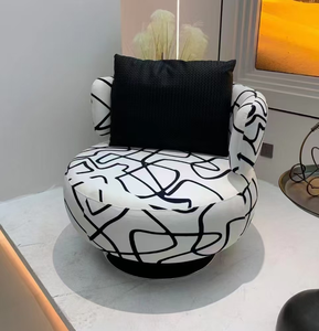 Sillón de terciopelo moderno estilo francés color crema, silla giratoria con respaldo sólido, mueble para sala de estar - Product Image 1