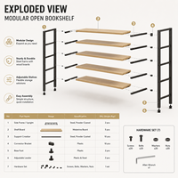 Estantería de Exhibición para Librería o Librería, Estructura de Madera y Metal, 6 Niveles, Modular, Respaldo Abierto, Mueble Organizador para Almacenamiento Minorista