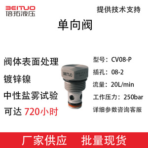 Válvula de Retención Hidráulica Betop CV08 P 0 7 de Acero al Carbono, 250 bar, Flujo de 20 L/min, Montaje Roscado tipo Cartucho - Product Image 4