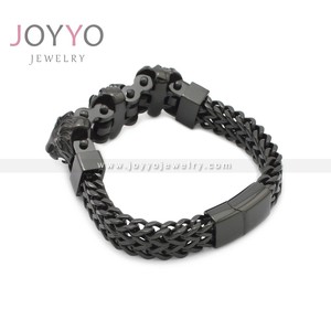 Bracciale da uomo in argento moda placcato nero bracciale a tre leoni braccialetti in acciaio inossidabile - Product Image 3