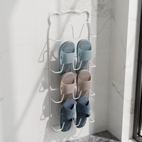 Étagère à chaussures murale en métal à quatre niveaux sans perçage pour la maison, support à pantoufles pour salle de bain intérieure