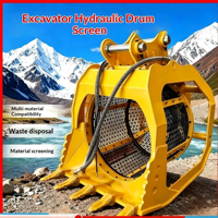 Godet de criblage multifonctionnel pour excavatrice avec pompe hydraulique, tambour rotatif et cage de criblage, pour le nettoyage des rivières et la séparation de minerai et de terre
