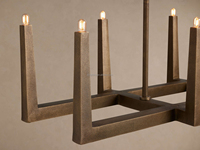Lustre rectangulaire rustique en métal forgé à double couche pour îlot de cuisine, table à manger de ferme