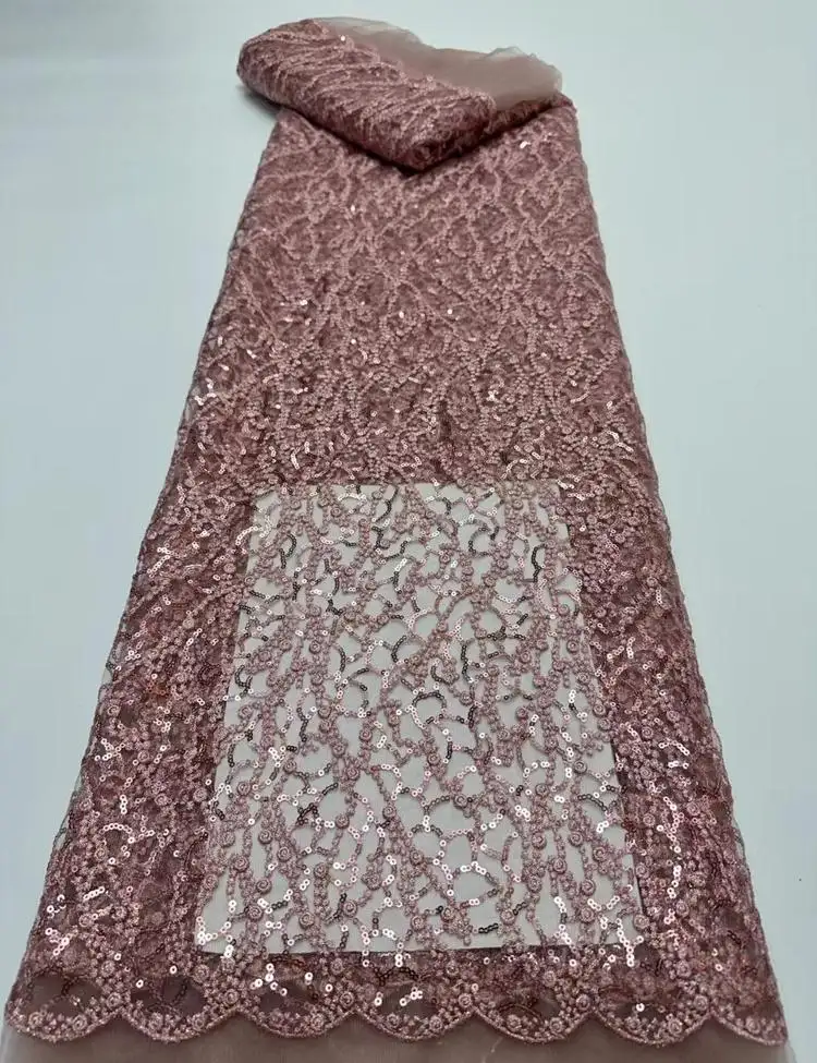 HFX encaje Rosa africano lentejuelas encaje tela 2023 alta calidad francés novio bordado Nigeria encaje tela para vestido de fiesta de boda