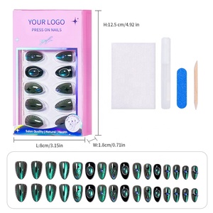 En stock – Ongles <span class=keywords><strong>press</strong></span>-on réutilisables effet œil de chat, forme amande courte, 32 pièces, design œil de chat, manucure - Product Image 1