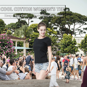 Camisetas de Verano para Mujer al por Mayor, Casuales, Transpirables, Ecológicas, con Logotipo de Impresión Digital, Tejido Liso Teñido, 100% Algodón - Product Image 2