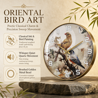 Jam Dinding Persegi Plastik Tahan Air Bergaya Art Deco dengan Gambar Dua Burung di Ranting, Senyap, Elegan, Dekorasi Rumah untuk Ruang Tamu