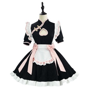 Chinese Style Maid Outfit Lolita Cosplay Dress Black Polyester Jacquard Fabric Summer 2024 Game Anime Role Playing - Product Image 5