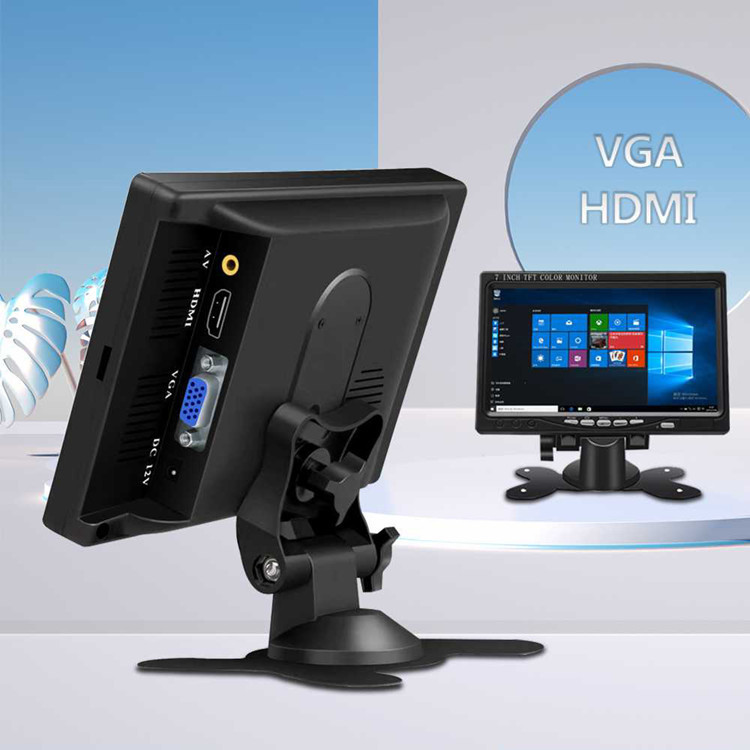 Monitor TFT LCD 7 Pollici HD CursOnline, Ingressi HDMI/RCA/AV/VGA, Per Auto E Telecamere Di Sorveglianza, Con Telecomando