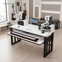 Bureau d'ordinateur moderne minimaliste à double plateau pour clavier électronique, grand bureau long blanc