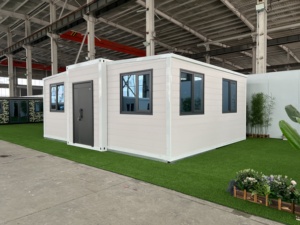 Maison conteneur extensible 20ft 40ft en panneaux sandwich acier, cabine modulaire préfabriquée à double ailes avec porte d'entrée vitrée pour villa et résidence - Product Image 2