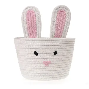 De conejo de dibujos animados en forma de tejido suave calcetines almacenamiento cesta juguetes mini grandes tejidas a mano cesta de lavandería