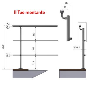 Main courante décalée verticale P110129-2 33.7 Ø acier inoxydable satiné AISI 304 2 traverses pour balustrades de hauteur au sol mains courantes - Product Image 1