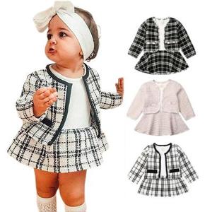 Vêtements pour enfants, printemps automne, ensemble de 2 pièces pour bébés filles, manteau à carreaux, robe tutu, ensemble de vêtements pour filles pour fête d'anniversaire - Product Image 1