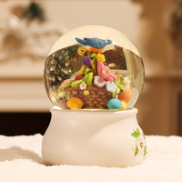 Luxspire Boule À Neige Fleur Panier Oiseau Globe D'eau Blanc Fleur Base Soufflant Neige Chambre Décoration Cadeau Souvenir Résine Boule À Neige