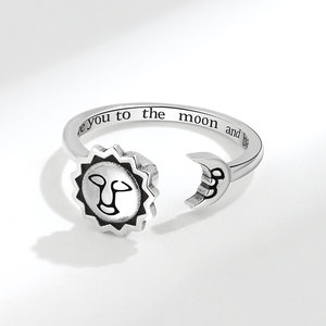 Vintage Style Rotating Sun And Moon Open <b>Rings</b> Copper Rhodium Plated <b>Stress</b> Relief Jewelry With Custom Logo - Product Image 3