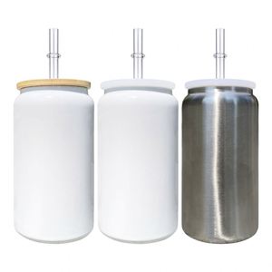 Stainless Steel 16oz Soda Can <b>Cup</b> White Sublimation <b>Metal</b> Beer Can Tumbler USA Warehouse 16oz Stainless Steel Tumbler - Product Image 2