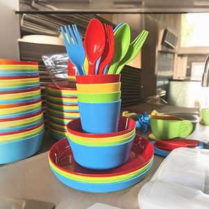 Service de vaisselle en mélamine Macaron pour enfants, incassable et non toxique, assiettes, bols et tasses en plastique pour les repas quotidiens en famille - Product Image 3