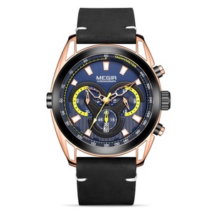 Montre tendance pour homme, chronographe bleu, bracelet en cuir, montre sport à quartz, nouvelle montre pour homme - Product Image 1