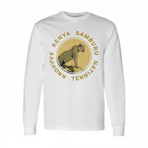 T-shirt a maniche lunghe della Riserva Nazionale Samburu del Kenya, design leopardo safari - Product Image 2
