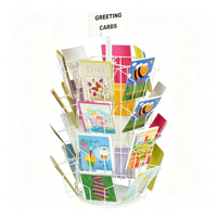 Rak Display Putar Logam Modern untuk Toko, Cocok untuk Kartu Ucapan, Stiker, Brosur, Poster, Buku Catatan
