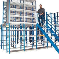 Système de rayonnage industriel haute densité pour entrepôt, plateforme de mezzanine en acier avec escalier