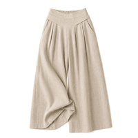 Culottes plissées en lin taille haute coupe ample longueur genou pour femme – Style minimaliste, taille élastique, couleur unie