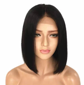 Brun foncé 10 pouces porter et aller sans colle Bob perruque cheveux humains court droit Bob perruques pour les femmes sans colle dentelle partie perruque de cheveux humains - Product Image 2