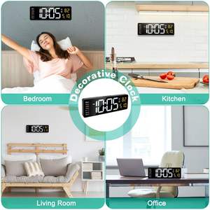 DB <b>Digital</b> <b>Wall</b> <b>Clock</b> 15.7in Rectangular LED Display Remote Control 12 24Hr Format Modern Design Living Room Office Bedroom - Product Image 3