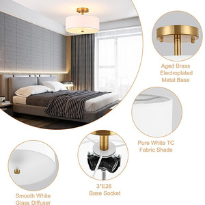 American Style Fabric Ceiling <b>Light</b> Round White Shade <b>LED</b> Living <b>Room</b> Bedroom Entryway Lighting - Product Image 4