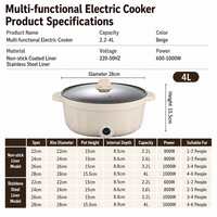 Casserole électrique Great Bear 4L pour usage domestique, facile à utiliser, 1000W, cuisson rapide, antiadhésive, avec cuiseur vapeur