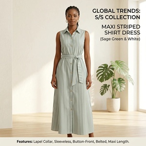 Vente directe usine – Nouvelle <span class=keywords><strong>robe</strong></span> longue élégante à rayures pour femme, <span class=keywords><strong>sans</strong></span> manches, cintrée à la taille, coupe trapèze – Sehe Fashion - Product Image 4