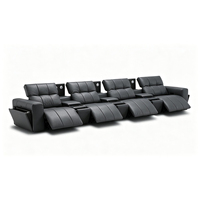 Ensemble de canapés électriques 4 places en cuir chocolat de luxe avec lampes de lecture intégrées et consoles de rangement multimédia pour villa