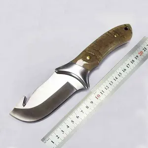 Thép không gỉ ruột móc dao săn công cụ với Hươu Sừng xử lý với da vỏ bọc Skinner dao cho cắm trại ngoài trời