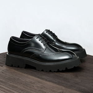 Chaussures <span class=keywords><strong>Derby</strong></span> décontractées pour hommes, à lacets, printemps, style britannique, polies à la main, respirantes, plateforme colorée, cuir véritable brillant - Product Image 4