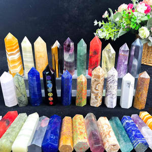 Pierre précieuse de guérison Reiki sculptée à la main, cristal de <span class=keywords><strong>fluorite</strong></span>, obsidienne noire, œil de tigre, pointe de matériau mixte pour la décoration de la maison, vente en gros - Product Image 2