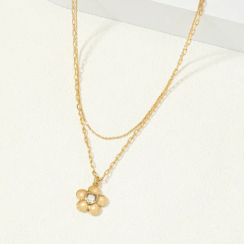 Collar multicapa de flores, Gargantilla de circón de diseño personalizado Simple, collar geométrico Vintage sin cuello, chapado en oro para mujer