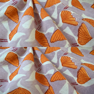 Wholesale Combed Eco-Friendly Hand Block Printed <b>Bird</b> Cotton Fabric 80 GSM 44 Inch Wide Lilac Orange Cambric Dresses <b>Shirts</b> - Product Image 1