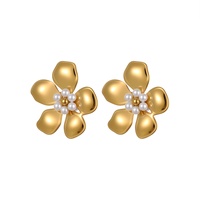Anting-anting kancing bunga imitasi mutiara emas 18k PVD stainless steel NIMAI Trending, desain halus untuk pesta, perhiasan fesyen, hadiah