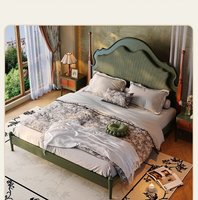 JD Cama Tapizada de Madera Maciza de Fresno Blanco, Estilo Retro Francés, Duradera, Ajustable, Tamaño Completo, con Panel de Contrachapado y Corduroy, Lujosa y Suave