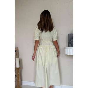 <b>Yellow</b> A-Line Poplin <b>Dress</b> Elastic Waist O-Neck Breathable Casual Daily Wear - Product Image 1