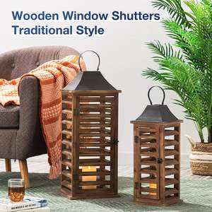 Soporte de linterna de madera rústica Diseño elegante con asa de transporte fácil para decoración interior Ambiente de jardín e iluminación navideña - Product Image 6