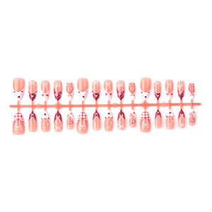 Faux ongles à presser pour femmes, motifs Saint-Valentin, nœud de ballet, cœur, à carreaux, style French Amande, dessinés à la <span class=keywords><strong>main</strong></span>, pour nail art et rendez-vous galants, vente en gros - Product Image 5