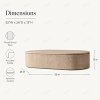 Table basse en chêne massif, design à lattes cannelées en forme de pilule, pour villa de luxe, table centrale, table de cocktail, pièce maîtresse