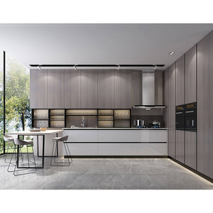 Ensemble d'armoires de cuisine en panneaux de particules bon marché, design moderne, imitation bois, mélamine, MDF, avec électroménagers - Product Image 5