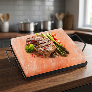 Wholesale 100% Natural Himalayan Salt Carved Cooking Slab Eco-Friendly Handicraft for Grilling salt Rock Block with Tray - Product Image 1